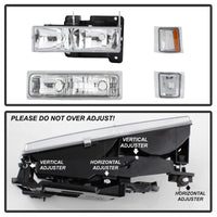 Thumbnail for Xtune Chevy Suburban 94-98 Headlights w/ Corner & Parking Lights 8pcs Chrome HD-JH-CCK88-AM-C-SET