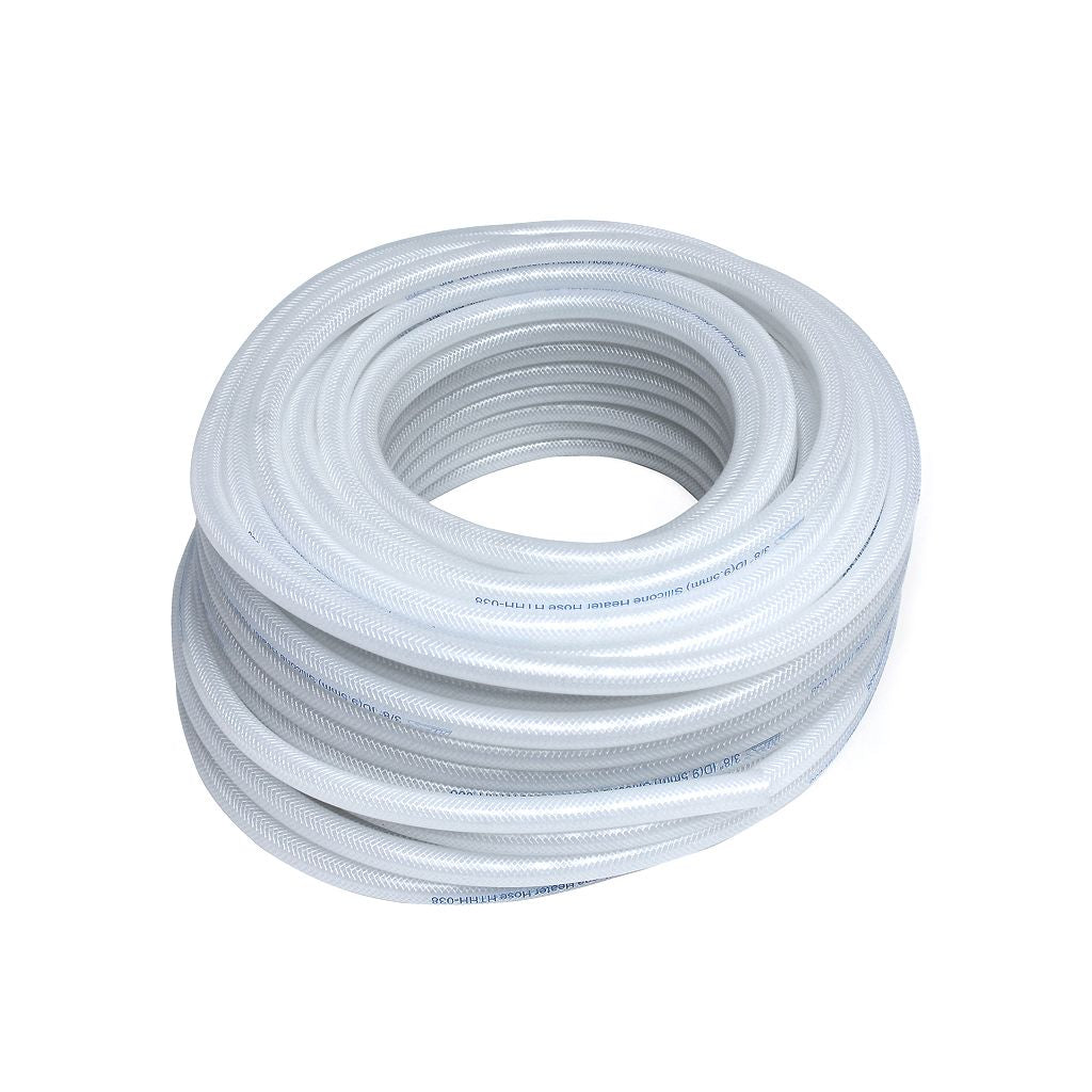 HPS 1" ID Clear high temp reinforced silicone heater hose 100 feet roll, Max Working Pressure 50 psi, Max Temperature Rating: 350F, Bend Radius: 4"