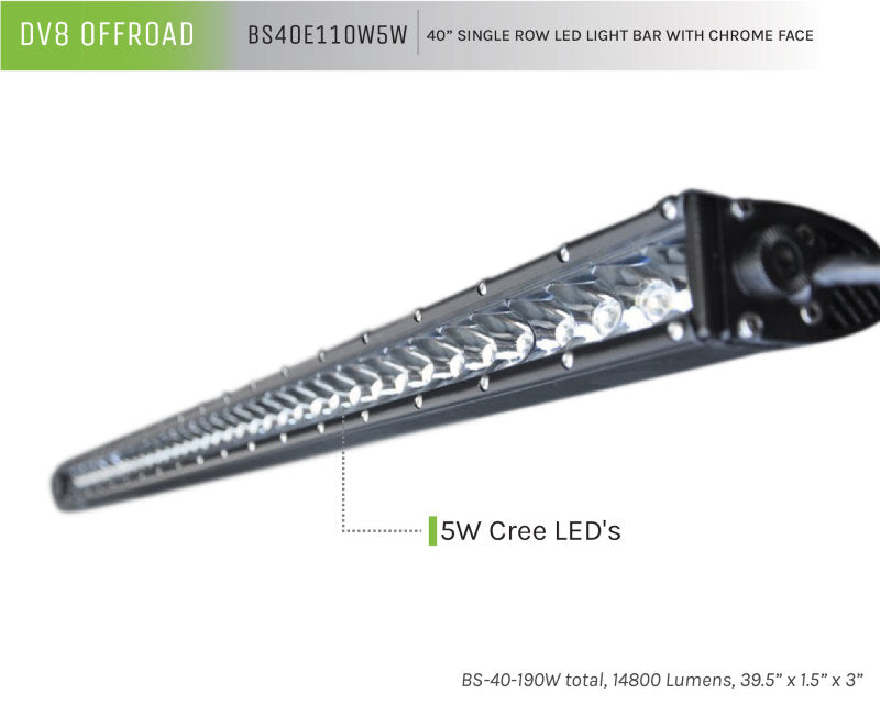 DV8 Offroad 40in Light Bar Slim 190W Spot 5W CREE LED - Black