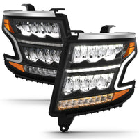 Thumbnail for ANZO 15-20 Chevy Tahoe/Suburban LED Light Bar Style Headlights Black w/Sequential w/DRL w/Amber