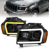 Thumbnail for ANZO 2005-2007 Jeep Grand Cherokee Projector Headlights w/ Light Bar Switchback Black Housing