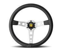 Thumbnail for Momo Prototipo Steering Wheel 350 mm - Black Leather/White Stitch/Brshd Spokes