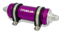 Thumbnail for Fuelab 858 In-Line Fuel Filter Long -8AN In/Out 6 Micron Fiberglass w/Check Valve - Purple