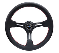 Thumbnail for NRG Reinforced Steering Wheel (350mm / 3in. Deep) Black Leather/Red Stitch & Blk 3-Spoke w/Slits
