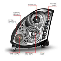 Thumbnail for ANZO 2003-2007 Infiniti G35 Projector Headlights w/ Halo Chrome (CCFL) (HID Compatible)