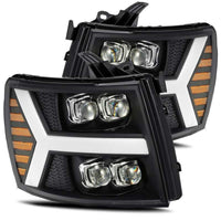 Thumbnail for AlphaRex 07-13 Chevy 1500HD NOVA LED Proj Headlights Plank Style Matte Blk w/Activ Light/Seq Signal