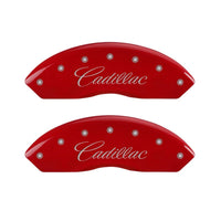 Thumbnail for MGP 4 Caliper Covers Engraved Front Cursive/Cadillac Engraved Rear XLR Red finish silver ch