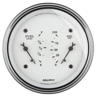 Thumbnail for AutoMeter Gauge Dual Fuel & Oilp 3-3/8in. 0 Ohm(e) to 90 Ohm(f)& 100PSI Elec Old Tyme White