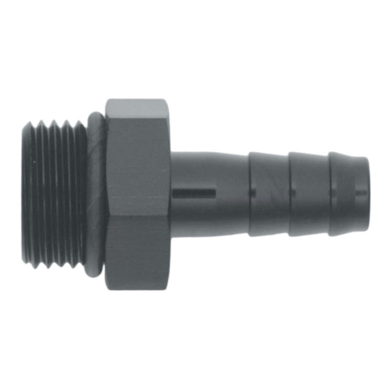 DeatschWerks 8AN ORB Male to 3/8in Male Triple Barb Fitting (Incl O-Ring) - Anodized Matte Black