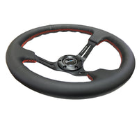 Thumbnail for NRG Reinforced Steering Wheel (350mm / 3in. Deep) Black Leather/Red Stitch & Blk 3-Spoke w/Slits