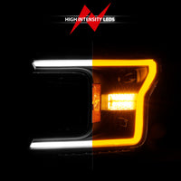 Thumbnail for ANZO 18-20 Ford F-150 (w/o Fctry LED) Full LED Proj Headlights w/Light Bar Swtchbk Seq. Black w/Init