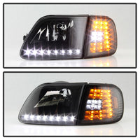 Thumbnail for Xtune Ford F150 97-03 Crystal Headlights w/ Clear LED Corners Black HD-ON-FF15097-LED-SET-BK