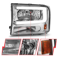 Thumbnail for ANZO 99-04 Ford F250/F350/F450/Excursion (excl. 99) Crystal Headlights - w/ Light Bar Chrome Housing