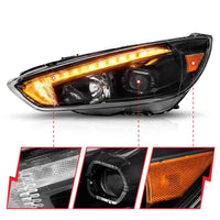 Thumbnail for ANZO 15-18 Ford Focus Projector Headlights - w/ Light Bar Switchback Black Housing