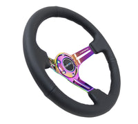 Thumbnail for NRG Reinforced Steering Wheel (350mm / 3in. Deep) Blk Leather/Blk Stitch w/Neochrome Slits