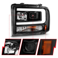 Thumbnail for ANZO 99-04 Ford F250/F350/F450/Excursion (excl 99) Projector Headlights - w/ Light Bar Black Housing