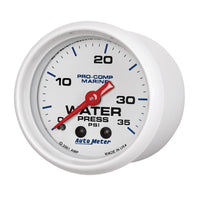 Thumbnail for Autometer Marine White 2-1/16in 35 PSI Mechanical Water Pressure Gauge