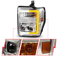 Thumbnail for ANZO 08-10 Ford F-250 - F-550 Super Duty Projector Headlights w/ Light Bar Switchback Chrome Housing