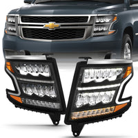Thumbnail for ANZO 15-20 Chevy Tahoe/Suburban LED Light Bar Style Headlights Black w/Sequential w/DRL w/Amber