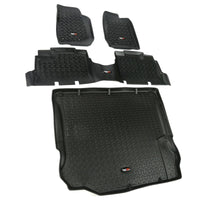 Thumbnail for Rugged Ridge Floor Liner Front/Rear/Cargo Black 2011-2018 Jeep Wrangler Unlimited JK 4 Dr