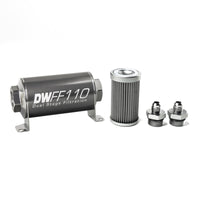 Thumbnail for DeatschWerks Stainless Steel 6AN 40 Micron Universal Inline Fuel Filter Housing Kit (110mm)