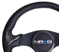 Thumbnail for NRG Carbon Fiber Steering Wheel (350mm) Blk Frame Blk Stitching w/Rubber Cover Horn Button