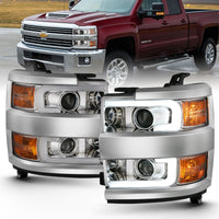 Thumbnail for ANZO 2015-2016 Chevrolet Silverado Projector Headlights w/ Plank Style Design Chrome w/ Amber