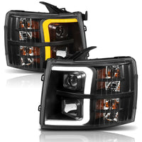 Thumbnail for ANZO 07-13 Chevrolet Silverado 1500 Plank Style Projector Headlights Black w/ Amber