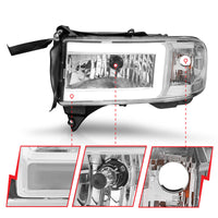 Thumbnail for ANZO 94-02 Dodge RAM Crystal Headlight - w/ Light Bar Chrome Housing