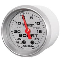 Thumbnail for Autometer Marine Silver Ultra-Lite 2-1/16in 0-30 HG / 0-20 PSI Vacuum / Boost Gauge