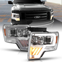 Thumbnail for ANZO 2009-2014 Ford F-150 Projector Headlight Chrome Amber