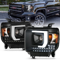 Thumbnail for ANZO 2014-2015 Gmc Sierra 1500HD Projector Plank Style Headlight Black W/ Drl