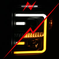 Thumbnail for ANZO 2011-2016 Ford F250 Projector Headlights w/ Plank Style Switchback Black w/ Amber
