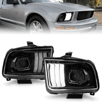 Thumbnail for ANZO 05-09 Ford Mustang (w/Factory Halogen HL Only) Projector Headlights w/Light Bar Black Housing