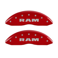 Thumbnail for MGP 4 Caliper Covers Engraved Front RAM Engraved Rear RAMHEAD Red finish silver ch