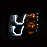 Thumbnail for ANZO 2007-2013 Chevrolet Silverado 1500/2500 Projector Headlights w/ U-Bar Switchback Black w/ Amber