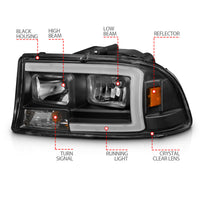 Thumbnail for ANZO 97-04 Dodge Dakota/Durango Crystal headlight Set w/ Light Bar Black Housing