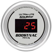 Thumbnail for Autometer Ultra-Lite 2-1/16in 30INHG-30PSI Digital Silver Dial Vacuum/Boost Gauge w/ Red Led