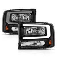 Thumbnail for ANZO 99-04 Ford F250/F350/F450/Excursion (excl. 99) Crystal Headlights - w/ Light Bar Black Housing
