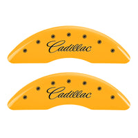 Thumbnail for MGP 4 Caliper Covers Engraved F & R Cursive/Cadillac Yellow Finish Black Char 2017 Cadillac CT6