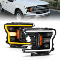 Thumbnail for ANZO 18-20 Ford F-150 (w/o Fctry LED) Full LED Proj Headlights w/Light Bar Swtchbk Seq. Black w/Init
