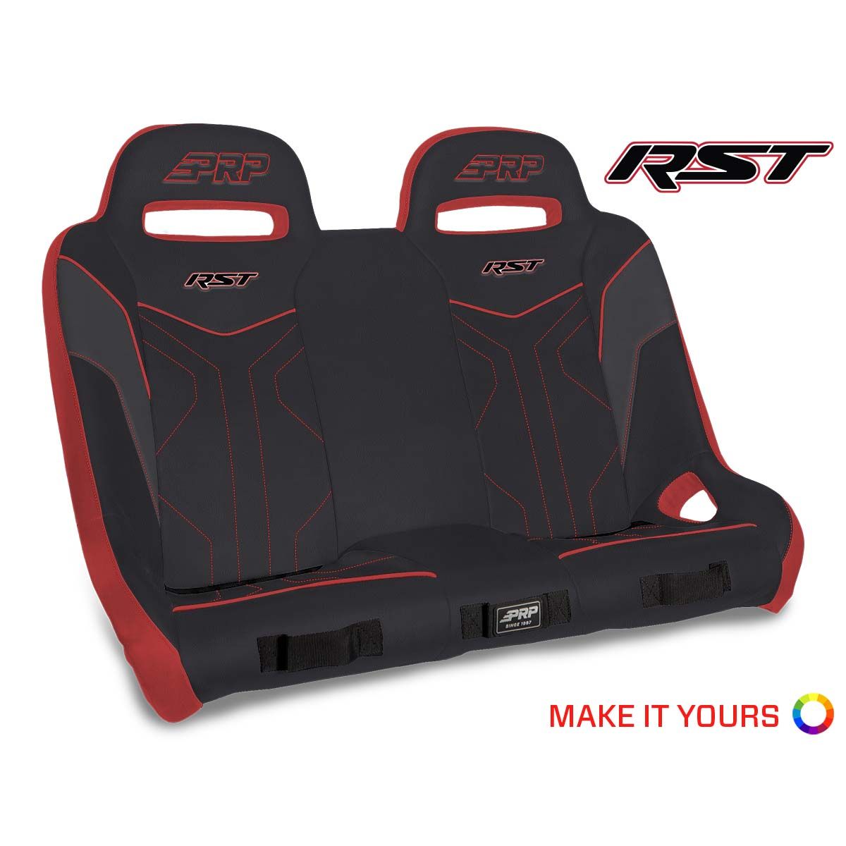 PRP Polaris RZR PRO XP4/PRO R4/Turbo R4 RST Rear Suspension Bench Seat- Black/Red