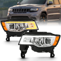 Thumbnail for ANZO 2017-2018 Jeep Grand Cherokee Projector Headlights w/ Plank Style Switchback - Chrome w/ Amber