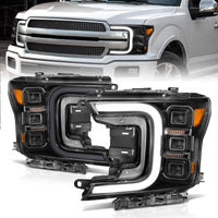 Thumbnail for Anzo 18-20 Ford F-150 Full Led Projector Smoke Bar Style Headlights Black Amber