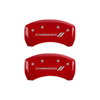 Thumbnail for MGP 4 Caliper Covers Engraved Front & Rear With stripes/Charger Red finish silver ch