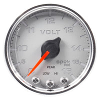 Thumbnail for Autometer Spek-Pro Gauge Voltmeter 2 1/16in 16V Stepper Motor W/Peak & Warn Slvr/Chrm