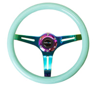 Thumbnail for NRG Classic Wood Grain Steering Wheel (350mm) Minty Fresh Color w/Neochrome 3-Spoke Center