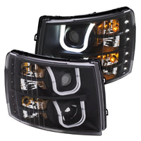 Thumbnail for ANZO 2007-2013 Chevrolet Silverado 1500/2500 Projector Headlights w/ U-Bar Switchback Black w/ Amber
