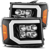 Thumbnail for AlphaRex 07-13 GMC 1500HD NOVA LED Proj Headlight Plank Style Gloss Blk w/Activ Light/Seq Signal/DRL