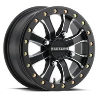 Thumbnail for Raceline A71MB Mamba 15x6in / 4x156 BP / 40mm Offset / 132.5mm Bore- Black & Machined Beadlock Wheel